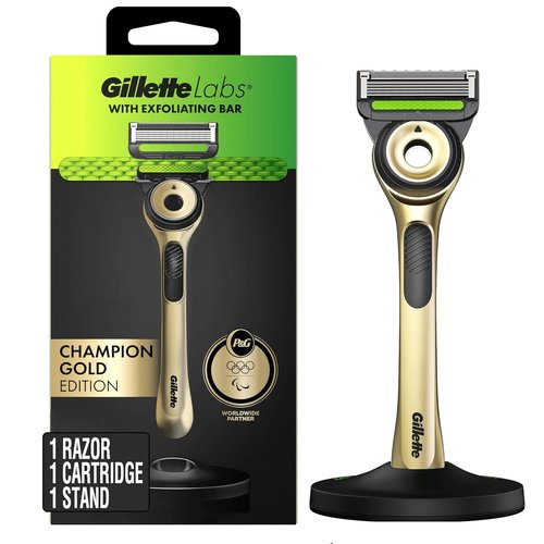GilletteLabs Razor for Men | Champion Gold Edition with Exfoliating Bar - Includes Handle & Blade Refill