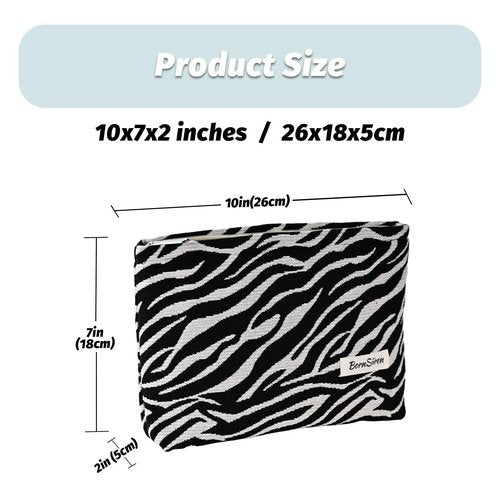 BornSiiren Zebra Print Makeup Bag, Cosmetic Bag for Women, Large Capacity Toiletry Bag,Zipper Pouch, Travel Accessories Storage with Lining