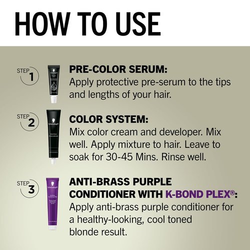 Schwarzkopf Keratin Blonde Hair Dye - 001 High Lift Platinum Blonde | Professional Permanent Color with Bond Enforcing System & Purple Conditioner