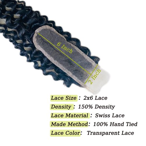 2x6 Kinky Curly Lace Closure 100% Unprocessed Human Hair 10a Remy Closure Pre-Plucked Hairline Wet And Wavy Curly Closure Deep Middle Part With Baby Hair For Women 18 Inch