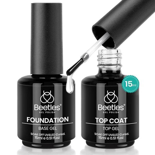 Beetles Gel Top Coat & Base Coat Set - 15ml No Wipe Shine Finish for Long-Lasting Nail Art