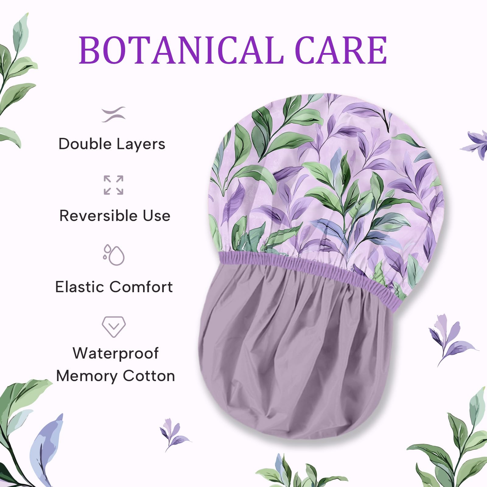 Years calm Shower Caps for Women Reusable Waterproof – Double Layer Elastic Cap with Tropical Botanical Print Shower Cap for Shower, Spa, Travel, Bath & Daily Hair Protection