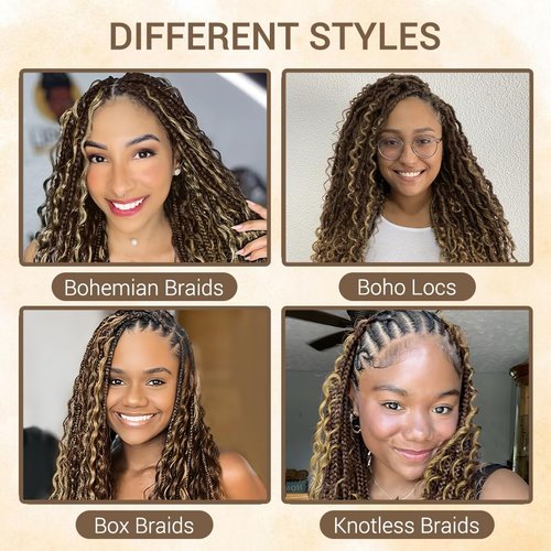 Human Braiding Hair for Boho Knotless Braids 1 Bundle 18 Inches 50g Deep Wave Bulk Human Hair for Braiding Hair Wet and Wavy 10A Brazilian Virgin Human Hair Balayage Brown to Blonde 4P27