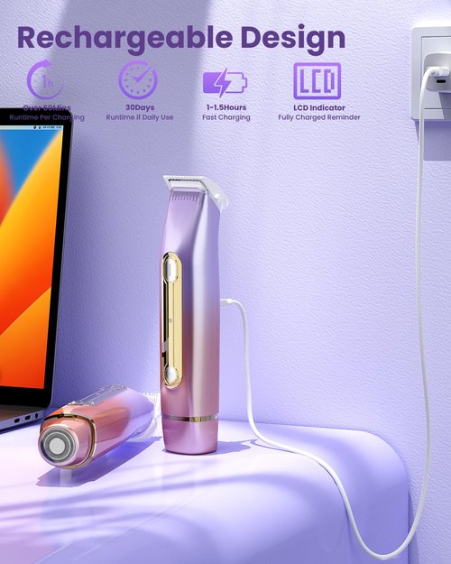 Happnear 2 in 1 Electric Bikini Shaver for Women - 2025 Dual Head Bikini Trimmer for Women IPX7 Waterproof Wet & Dry Use Bikini Razor for Travel Rechargeable Electric Razor for Underarm Leg Arm,Purple