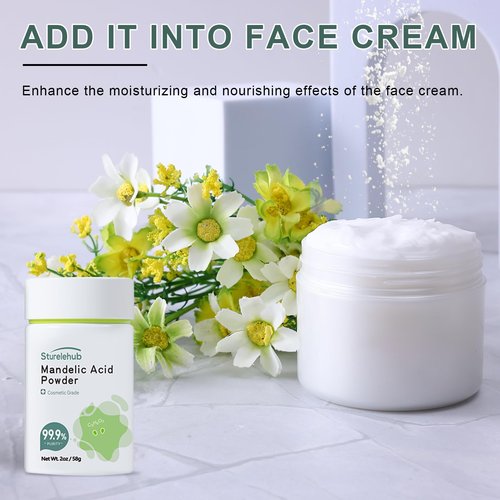 Sturelehub Mandelic Acid Powder, 2OZ / 58g 99.9% Purity, Natural, Cosmetic Grade, DIY Mandelic Acid Serum, Mandelic Acid Peel/Mask, Make Your Own Mandelic Acid Cream, Moisturizer