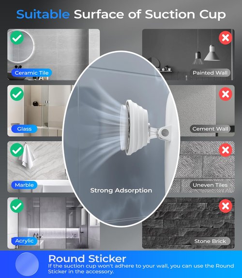 Gospire Heated Shower Mirror Fogless for Shaving with Light, 5000mAh Rechargeable Battery, Detachable Suction Cup and Razor Holder for Wall, NO-Drilling, Removable, Waterproof for Bathroom - White