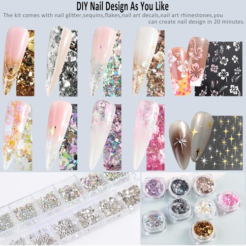Fcozpjk Poly Gel Nail Kit with UV Light, 12 Colors Builder Gel Nail Extension Kits for Beginners with Everything, Dual Nail Forms Slip Solution Chunky Glitter Poly Gels Nails Art Design Starter Set