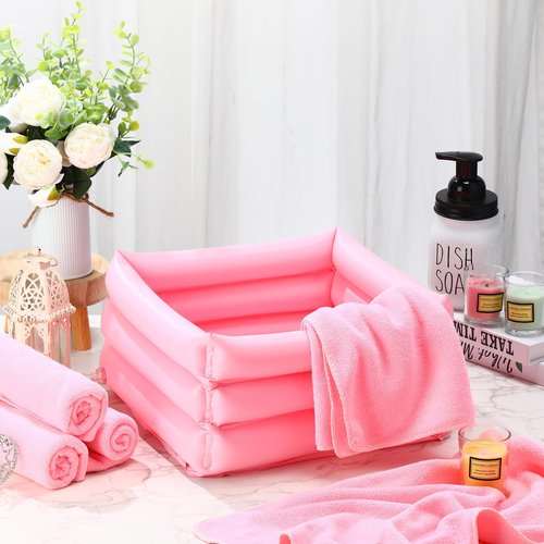 FillTouch 12 Pcs Foot Spa Kit for Girls Kids 12.5''x12.5''x8.3'' Foot Care Bath and 12''x28'' Hand Towels Washbasin Salon Towels Portable for Sleepover Spa Swim Birthday Party Supplies(Light Pink)