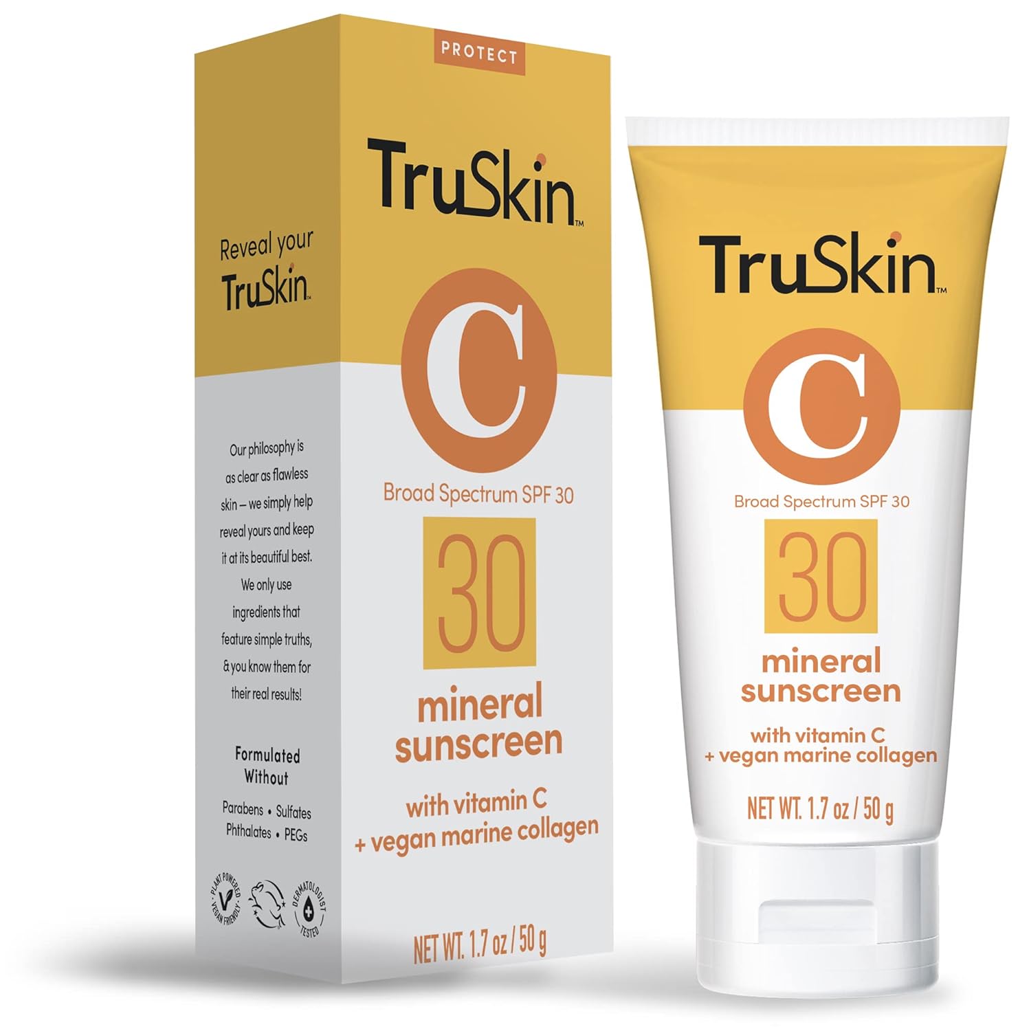 TruSkin Mineral Sunscreen SPF 30 - Zinc Oxide Broad Spectrum Protection with Squalane & Vitamin C | 1.7 fl oz
