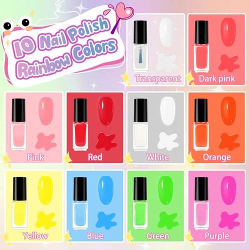 Oisacirg Kids Nail Polish Set for Girls, 28Pcs Nail Art Kit with Nail Dryer, Non-Toxic Peel-Off Water-Based Nail Polish Christmas Birthday Gifts Toddlers Kids Girls Toys Ages 8 9 10+