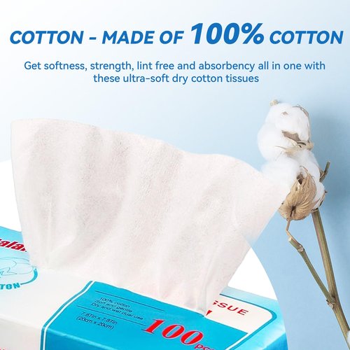 Elevon Soft Face Towels, 100% Natural Cotton Facial Tissue Makeup Towels, 100 Tissues per Bag, (24 Bags Total)