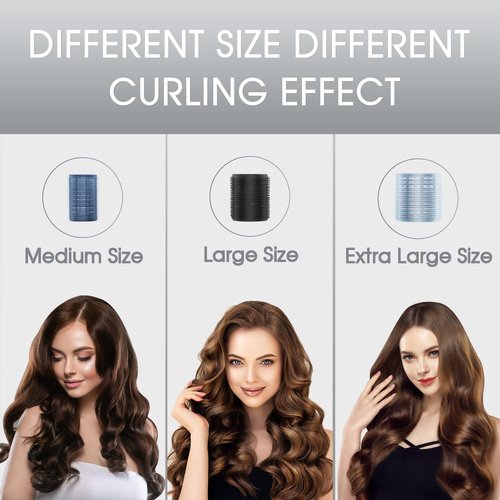 Skiennix 9-Piece Hair Rollers Set - Heatless Curlers for All Hair Types | Dark Blue, 3 Sizes Included