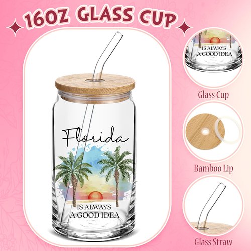 Chuangdi 4 Pcs Florida Travel Gifts Set Canvas Bag Cosmetic bag 16 oz Tumbler and Keychain Florida City Souvenirs for Christmas Traveler Friend Lover Sister Gifts
