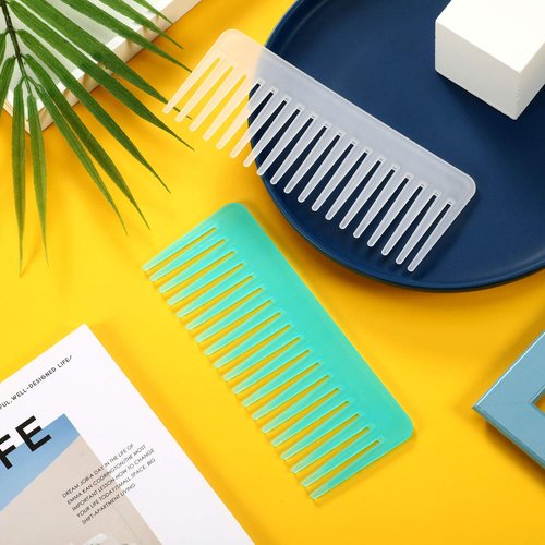 Patelai Wide Tooth Comb - Large Detangling Comb for Curly & Wet Hair | No Handle, White & Cyan