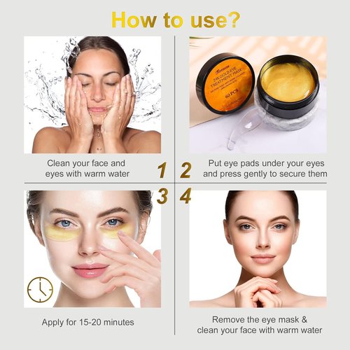 Fivewan 24K Gold Under Eye Patches - 60 Pcs Anti-Aging Collagen Masks for Dark Circles & Puffiness