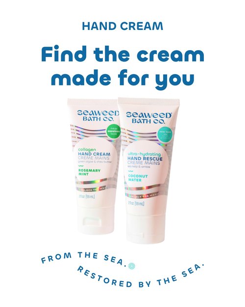 Seaweed Bath Co. Ultra-Hydrating Hand Rescue Moisturizing Cream - Coconut Water Scent - Sustainably Harvested Seaweed, Sea Kelp, Arnica to Soothe Dry, Rough Skin - 2 oz
