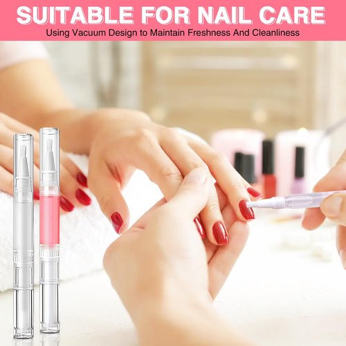 DupakSYS Cuticle Oil Pen 50Pcs 5ml Empty Nail Oil Pen Transparent Twist Pens with Brush Tip for Nail Oil, Eyelash Growth Liquid Tube, Cosmetic Lip Gloss Container Applicators + 72pcs Label