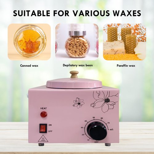 FHATSJ Portable Single Pot Wax Warmer for Painless Hair Removal, Fast Temperature Adjustable Wax Heater with Large Wax Pot for Facial Skin Body SPA Salon Equipment Beauty Salon (Pink-Single Pots)