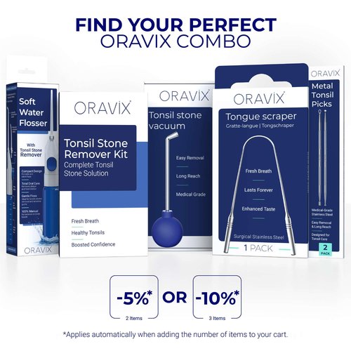 Oravix Tonsil Stone Remover Tool Pack of 2, Metal Tonsil Stone Removal Tool, 7’’ Surgical-Grade Stainless Steel Metal Pick with 10 Soft Silicone Tips, Fight Bad Breath, Safe & Easy