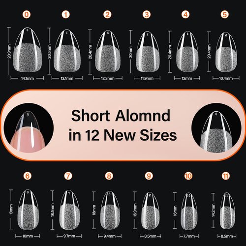 Misssix Short Almond Gel x Nail Tips Kit, 504Pcs Pre Etched Clear Fake Nails, Full Cover False Nail 9-in-1 Gel Glue and Portable Mini U V Nail Lamp for Women 12 Sizes