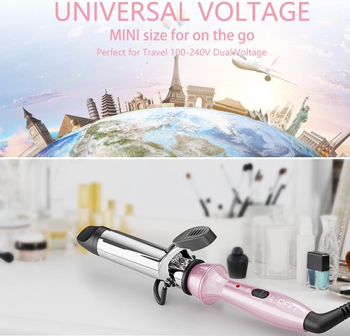 DAN Technology Mini Curling Iron - Dual Voltage Travel Size Up to 450°F | Nano-Titanium Barrels, Fast Heating