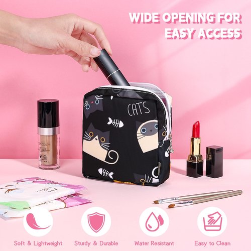 Likesing 5.1" Mini Makeup Bag for Purse, Nylon Small Makeup Pouch Travel Cosmetic Make up Bags for Women Girls, Cute Preppy Mini Toiletry Bag Coin Pouch Period Bag(5170 Pink Black)