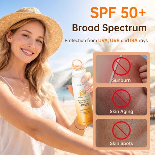 Skiennix Mineral Sunscreen Spray SPF 50+ | Reef Safe, Broad Spectrum UVA/UVB Protection, 6.76 fl oz