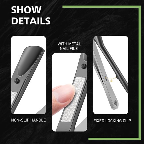 BALUCA Slanted Blade Ingrown Toenail Clippers for Thick Toenails, Angled Toe Nail Fingernail Cutter Trimmer for Seniors and Men - Black