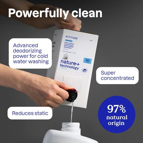 ATTITUDE Liquid Fabric Softener Refill - Plant-Based & Vegan, Citrus Zest Scent, 67.6 Fl Oz | 80 Loads