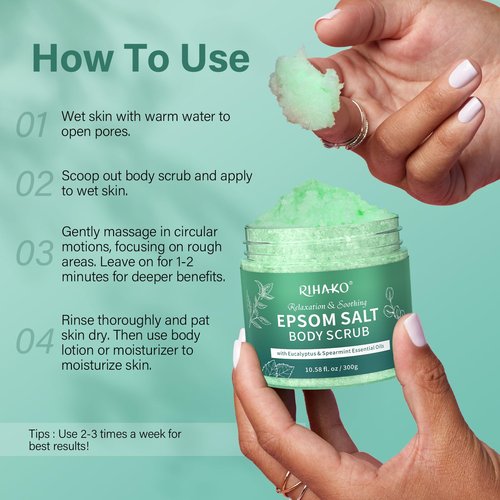 Eucalyptus Epsom Salt Body Scrub,Exfoliating detox body scrub,Relax & Relief with Eucalyptus & Spearmint Essential Oils, Deeply Nourishes for Smooth, Radiant Skin–Valentine’s Day Gift for Her/Him