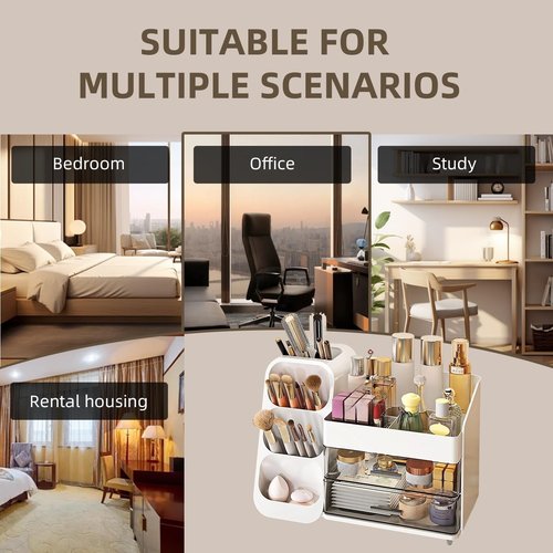 Makeup Organizer And Storage White Large 3 Clear Makeup Drawer Organizer,Skincare Organizers Countertop For Vanity Bedroom Tiered Makeup Box Organizer-Beauty Countertop Organization For Makeup