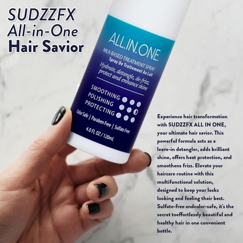 SUDZZFX ALL IN ONE Powerful Leave-in Hair Detangler - Creates Shine - Heat Protection - Smoothes Frizzy Hair - Color Safe - Sulfate Free 4.0 Fl Oz