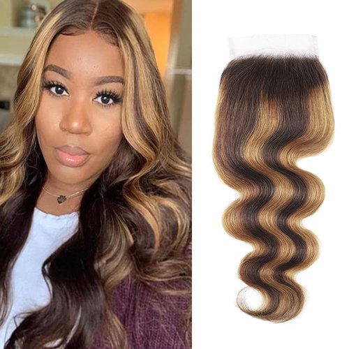 4/27 5x5 Hd Lace Closure 12 Inch Brazilian Virgin Human Hair Closure Bleached Konts Transparent Lace Pre Plucked With Baby Hair Natural Hairline Free Part For Women (P427 12 Inch)