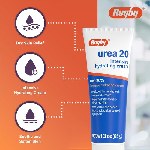 Rugby Urea 20% Intensive Hydrating Cream - Deep Moisture for Feet, Hands & Elbows - 3 Oz