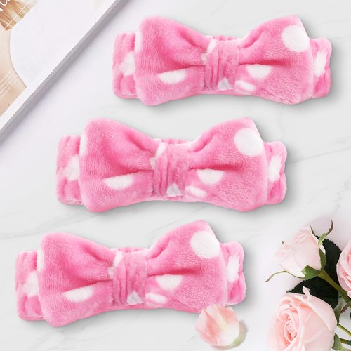Tigeen 48 Pieces Spa Headband Bulk, Headband for Washing Face, Coral Fleece Bow Skincare Hair Band, Valentines gift for Women Shower Cosmetic Facial Makeup Mask(Pink,1 Style)