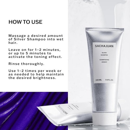 SACHAJUAN Silver Shampoo - Purple Shampoo for Blonde & Gray Hair | Neutralizes Yellow Tones | 7.4 fl oz
