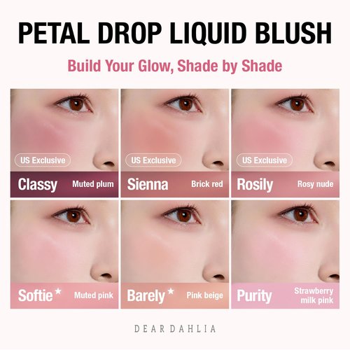 Dear Dahlia Petal Drop Liquid Blush - Buildable Vegan Serum Blush for Natural Dewy Glow, Taffy, 0.14 oz