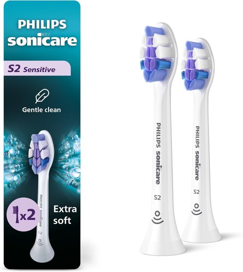 Philips Sonicare S2 Sensitive Replacement Electric Toothbrush Heads - White, 2 Pack, HX6052/77