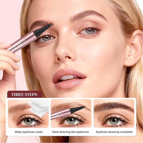 Skiennix Microblading Eyebrow Pen - Waterproof 4-Tip 3D Pencil for Long-Lasting, Natural Look (Black)