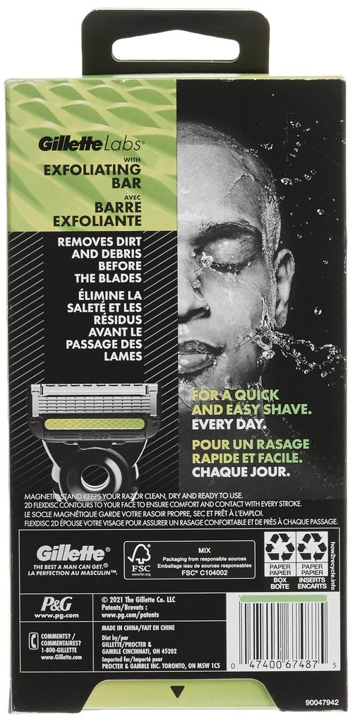Gillette Labs Mens Razor with Exfoliating Bar, Shaving Kit for Men, Includes 1 Handle, 2 Razor Blade Refills, 1 Premium Magnetic Stand