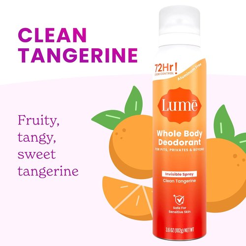 Lume Invisible Spray Deodorant For Women - 72 Hr Odor Control | Aluminum-Free & Natural Propellant - 3.6 oz Clean Tangerine