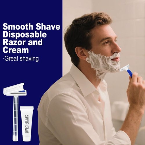 Disposable Razors in Bulk,razors individually wrapped bulk,Twin Blade Razors with Clear Safety Cap and Shaving Cream, Razors For Homeless, Hotel,Air Bnb,Shelter/Homeless/Travel (30PCS)