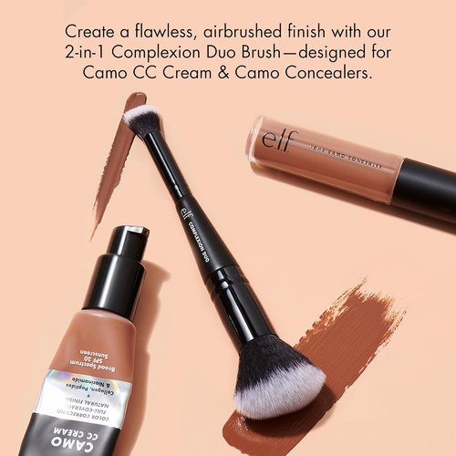 e.l.f. Complexion Duo Brush - Vegan Makeup Brush for Flawless Foundation & Concealer Application