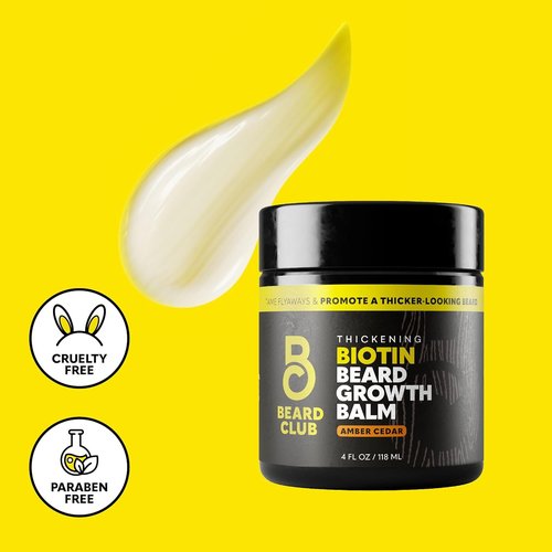 Beard Club Biotin Beard Balm for Men - Moisturizing Shea Butter & Castor Oil - Amber Cedar Scent | 4 oz