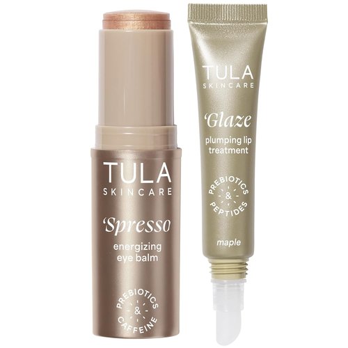 TULA Skin Care Eye + Lip Duo - Energizing Spresso Eye Balm & Glaze Lip Treatment Set, 2-Piece Kit