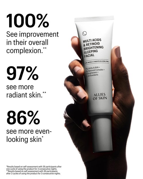 Allies of Skin Multi Acids & Retinoid Sleeping Facial | Exfoliating Overnight Glycolic Acid & AHA Peel | Resurfacing Anti-Aging Treatment For Fine Lines | Unclog Pores and Treat Blackheads 1.6 fl oz