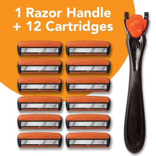 BIC Comfort 3 Men's Refillable 3 Blade Razors, Long-Lasting Shave and Pivoting Head, 1 Handle and 12 Cartridges