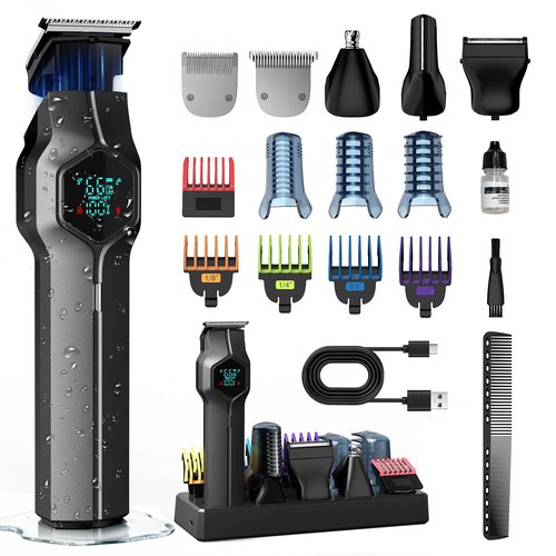 TRIMX Beard Trimmer for Men, Magnetic Snap-on Replacement Heads & Charging Dock, IPX7 Waterproof Cordless Hair Clippers, Mens Grooming Kits for Mustache/Body/Face/Ear/Nose, Gray