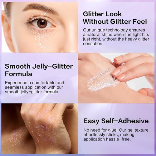 LANGMANNI Holographic Body Glitter Gel - Color Changing Vegan Formula for Face, Hair & Lips | 1.35 oz (Sparkling Pink)