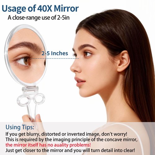 AMISCE Magnifying Hand Mirrors with Handle - Double Sided Handheld Mirror with 1X 40X Magnification, Portable Travel Folding Hand Held Mirror, Pedestal Makeup Vanity Mirror, Girl Women Mother's Gift